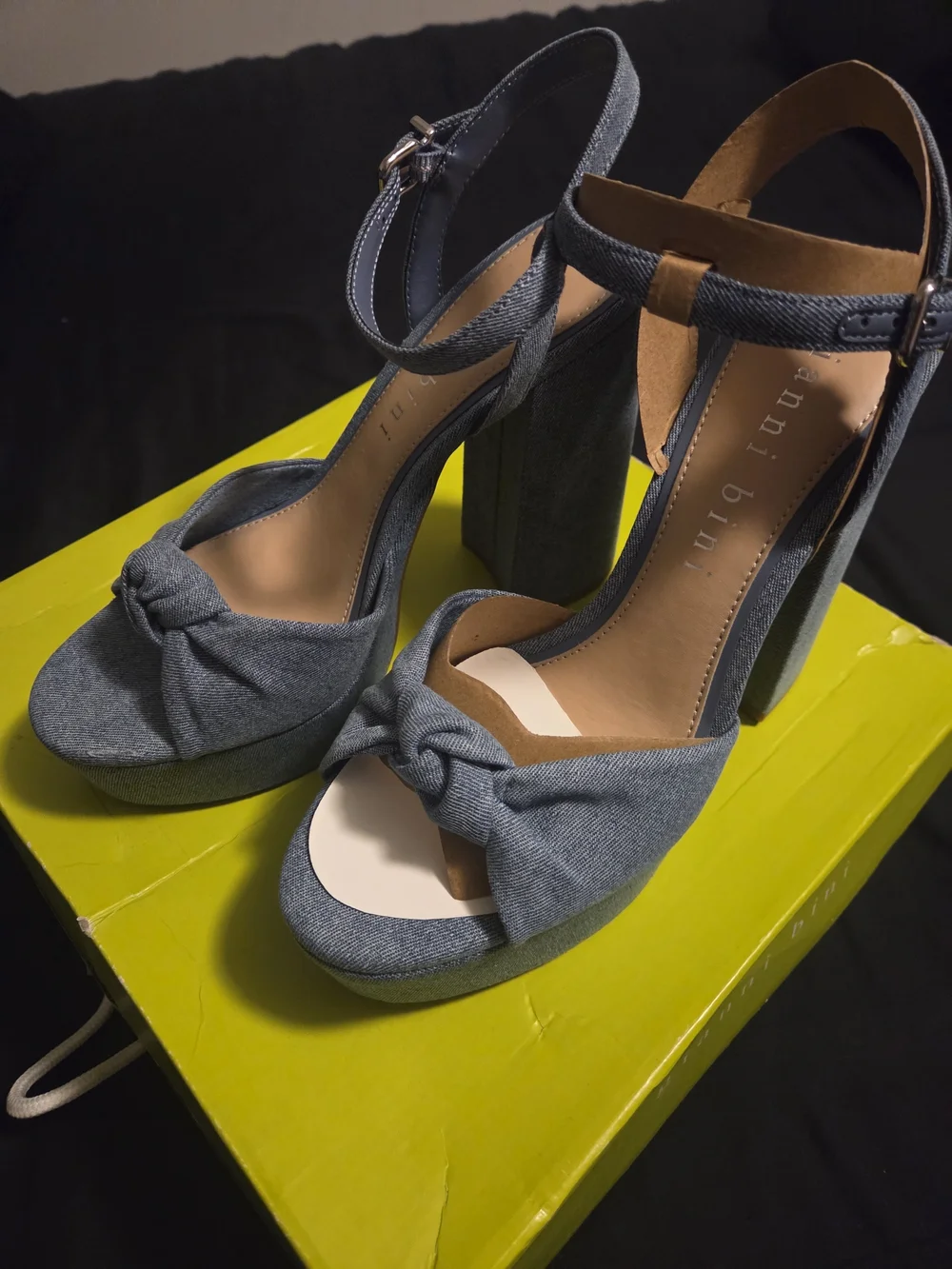 Gianni Bini Blue Denim Platform Block Heel Sandals
